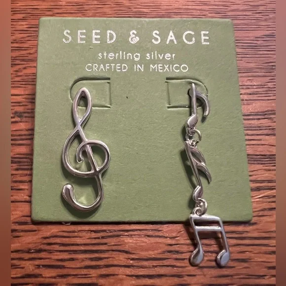 Seed & Sage Silver Music Note Earrings - Picture 1 of 5